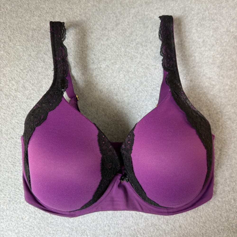 Soma Embraceable Full‎ Coverage Lace Trim Bra Size 32DDD Purple Black Underwire